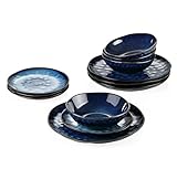 vancasso Starry 12 Pieces Blue Dinnerware Set, Reactive Change Glaze Dinner Set, Plates and Bowls Set