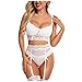 KONG JIMFAN Damen Sexy Spitze Dreiteiler Dessous Set Flirty Lingerie Spitze BH und Slip Reizwäsche Push up BH + Panty + Strumpfhalter für Frauen