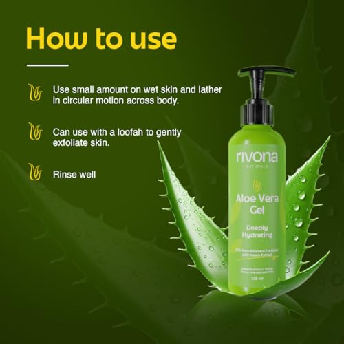 Image of Rivona Naturals 99% Pure Organic Aloe Vera Gel with Neem | For Face, Skin & Hair | Hydrating, Moisturizing & Soothing | Multipurpose Gel for Men & Women (125ml)