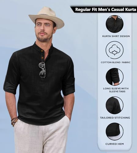 Image of Zombom Men's Kurta || Chinese Collar Long Sleeves || Straight Hip Length Kurtas || Short Kurta for Men || for Festival || Function || Occasion Wear Fancy Kurta for