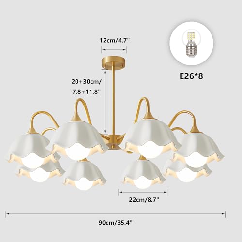 Image of 8-Light Ceramic Sputnik Chandelier Modern Semi Flush Mount Chandelier Gold Mid Century Sputnik Chandelier Living Room Finish Brass Ceiling Light
