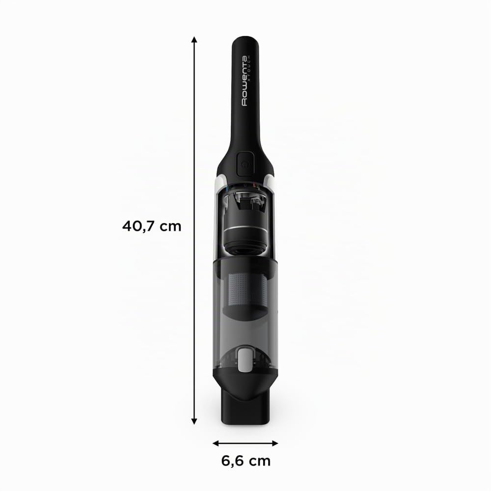 Rowenta X-Touch, AC9736, Aspirapolvere portatile, Compatto e leggero, Motore digitale, Base di carica, Sistema di svuotamento semplice e igienico, Accessori per una pulizia a 360°, Grigio/Bianco