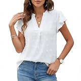 viiotu Blouses for Women UK Summer Short Sleeve Ladies Shirts Chiffon Blouses V Neck Tops for Travel Party Daily Wear (UK, Alpha, M, Regular, Regular, White)