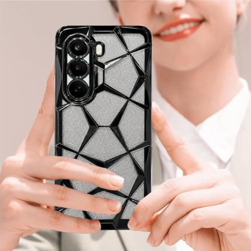 Image of VONZEE Gradient Glitter Case for Oneplus Nord 6 Lite, Luxury Electroplated 3D Cube, Diamond Bling Shiny Soft TPU Clear Shockproof Women Girls Protective Phone Cover (Black)