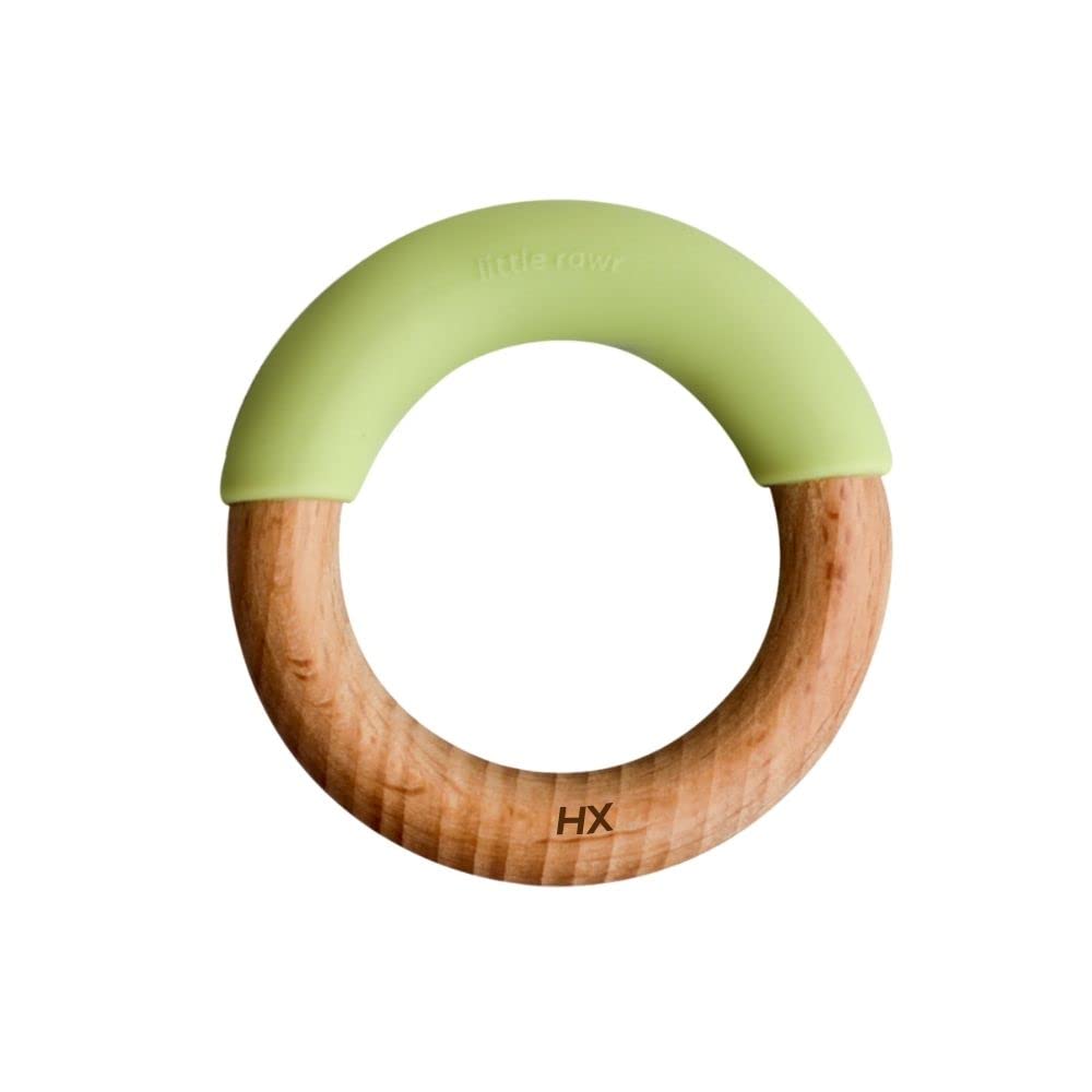 Little Rawr BPA Free Silicone Personalised Initials 'HX' Wood Ring Baby Teether, Green_One Size