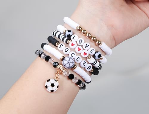 image for NextArt Soccer Bracelets for Girls, 6PCS Stackable Soccer Beaded Brace