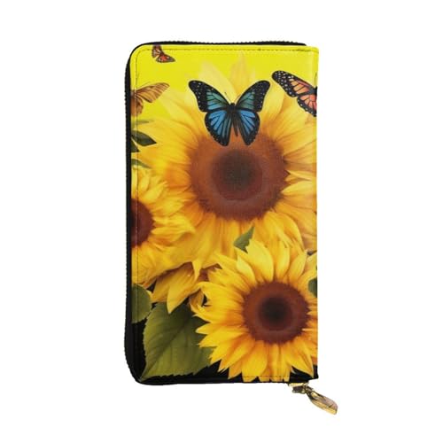 Portefeuille en cuir tournesol zippé de haute qualité