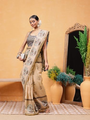 Image of Amazon Brand - Anarva Pattu Art Silk Woven Ready To Wear Saree Pink
