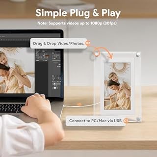 5 Inch Acrylic Video Picture Frame with 4GB Memory, Digital Motion Video Loop Player with Sound, Rechargeable Desktop Display for Home Decor,Desk Setup,Pet Memorial, No WiFi Needed