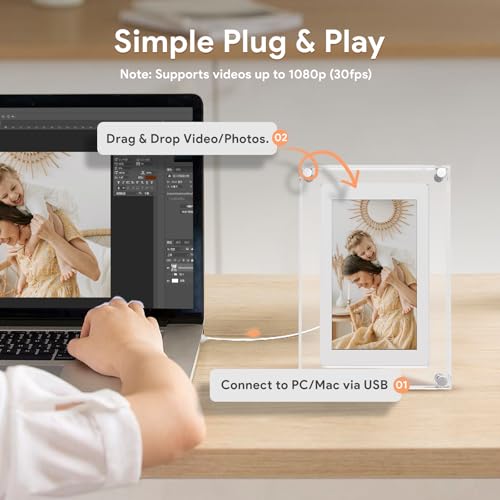Image of 5'' Digital Picture-Video Frame, Premuim Acrylic Motion-Video Frame, 1GB Memory, 1000mAh Built-in Battery, Perfect for Home Decor and Heartfelt Gifts