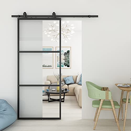 Best Cyber Deals 🔥 JUBEST 36in x 84in Glass Barn Door, Clear Tempered Glass Carbon Steel Pre Drilled Frame Sliding Barn Door Panel with 6FT Hardware Kit and Soft Close One-Day Sale: Up to 80% Off JUBEST 36in x 84in Glass Barn Door, Clear Tempered Glass Carbon Steel Pre Drilled Frame Sliding Barn Door Panel with 6FT Hardware Kit and Soft Close