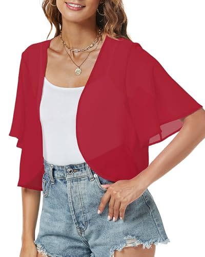 Image of ZNVGIRL Women Shrug Chiffon Cardigans Open Front Short Sleeve Bolero for Evening Dressy 2026