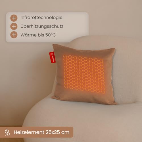 Auronic Heizkissen Kabellos - Wärmekissen mit Akku - Kabelloses Kissen mit Abschaltautomatik - Elektrisches - Beheizbares - Infrarot - Aufladbar - Für Rücken - 45x45cm