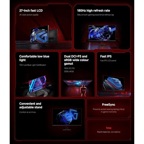 Image of Xiaomi 2K Gaming Monitor G27Qi, QHD 2560x1440, Fast IPS, 180Hz 1ms, AMD Freesync, 100% sRGB, 178 Viewing Angle, 2x HDMI2.0 DP 1.4x2, Black