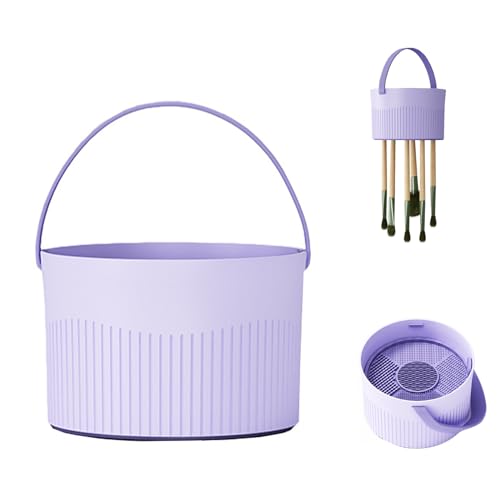 Cosmético Cepillo Almohadillas Limpieza 3 en 1 Cuenco Limpiador de Brochas de Maquillaje de Silicona con Soporte Alfombrilla Limpieza de Pinceles de Maquillaje, Morado