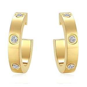 Love Earrings for Women Hoop Earrings Stainless Steel Earrings with Cubic Zirconia Stones Earrings Birthday Jewelry Mothers Day Christmas Gifts for Women Her, Silver/Gold