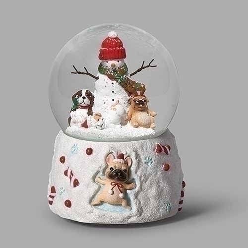 Roman Mus Puppies with Snowman Dome, 6-inch Height, Resin, Glass