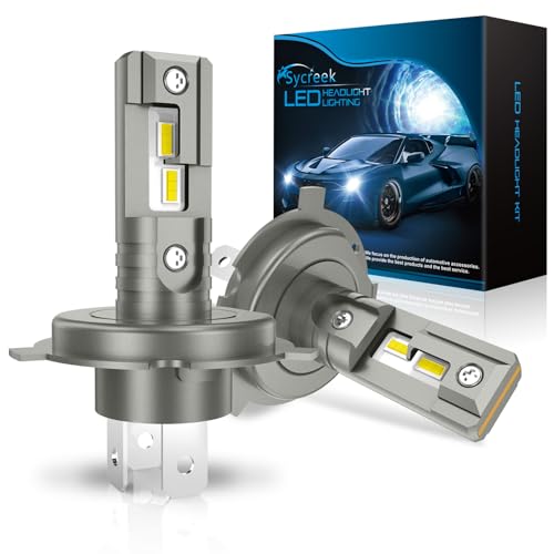 Sycreek H4 LED 30000 LM 100W – Kit di Conversione Fari Auto/Moto 12V, Luce Bianca Pura 6500K, 2*H4 LED Pezzi, Sostituzione Alogena ad Alta Luminosità