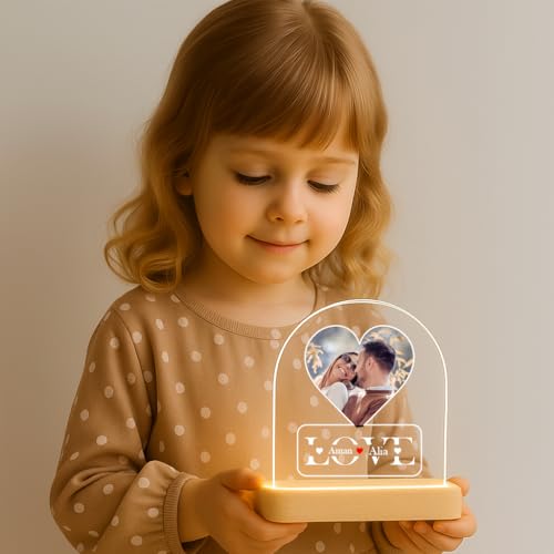 Image of Customized Photo Led Light With Adapter Frame for Couples | Personalized Picture Frame Wooden Stand | Custom Gift | Romantic Anniversary, Wedding, Birthday valentine's day for Gift Him or Her (Desgin 1)