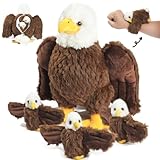 XYHQYB 4 Pcs Bald Eagle Stuffed Animal Plush, Zippered Large Mommy Stuffed Eagle Plush with 3 Baby Bald Eagles Toys, Wild Zoo Animals Gifts for Kids Boys Girls Birthday Easter Stuffers Christmas