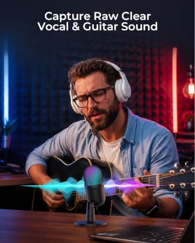 Image of GRENARO Gaming Mic for PC, USB Condenser Mic with RGB Lights, Plug & Play | Noise Cancellation, 1-Click Mute, 0-Lantency Monitoring, Cardioid Podcast Mic for PC, Streaming, YouTube Video Recording