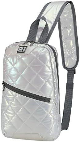 GBLQ PLUS Sling Bags, Iridescent Crossbody Shoulder Puffy Backpack for Women Men, Travel Hiking Small Chest Bag Daypack (Pearl White)