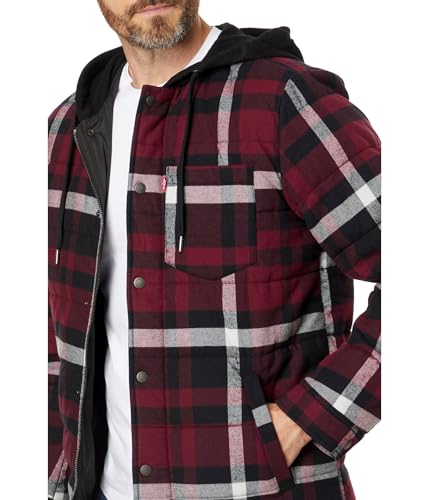 Image of Levi's mens Plaid Sherpa Lined Hooded Shirt Jacket (Regular & Big & Tall Sizes)