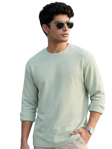 Image of Urbano Fashion Men's Textured Round Neck Oversized Full Sleeve Cotton T-Shirt