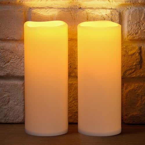 Image of NURADA Large Outdoor Solar Candles Waterproof - 10 inch x 4 inch Rechargeable Solar Powered Flameless LED Pillar Flickering Candle for Patio Porch Lanterns Decor - Ivory White