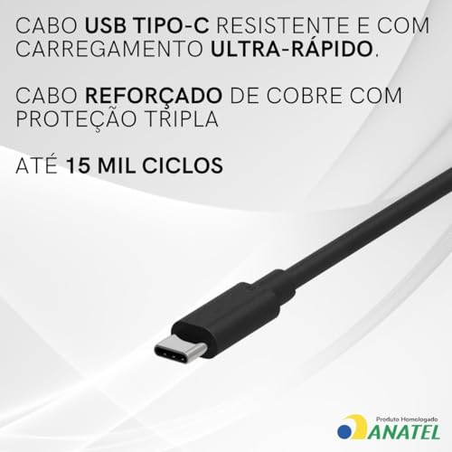 Carregador Super Turbo 50W Ultra Rápido Tipo C/USB Com Carregamento Rápido + Cabo Tipo C Compatível