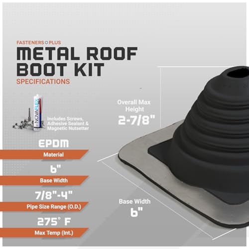 Image of Fasteners Plus #2 Square EPDM Metal Roof Pipe Flashing Boot