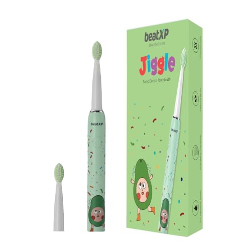 Image of beatXP Jiggle Sonic Electric Toothbrush for Kids with 2 Brush Heads & 3 Cleaning Modes | Rechargeable Electric Toothbrush | 20500 strokes /min with Long Battery Life (Leafy Green)