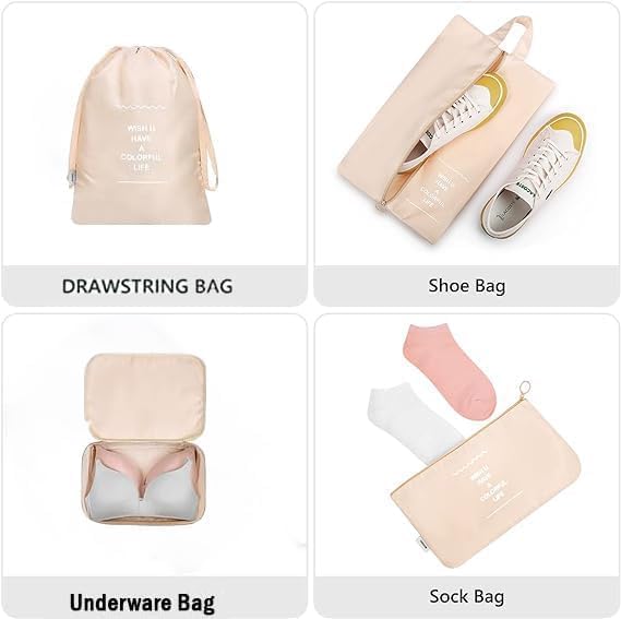 Image of polyester 7 Set Packing Cubes Luggage Packing Organizers For Travel Accessories storage organiser (beige)