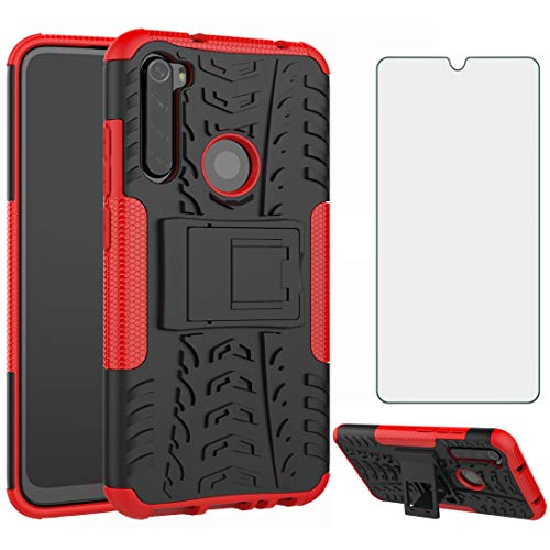 Asuwish Phone Case for Xiaomi Redmi Note 8 with Screen Protector Cover Flim and Stand Kickstand Slim Hard Rugged Hybrid Cell Accessories Xiami Xiomis Xiome Redme Note8 Notes 8s Cases Black Red
