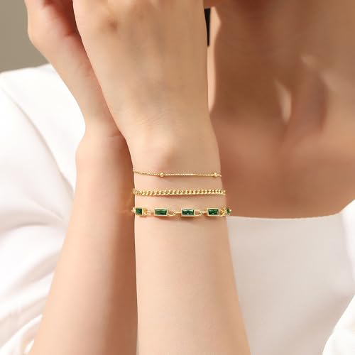 Gold Birthstone Bracelet for Women, 18K Gold Plated Layered Jewelry Bracelet Set, Women Dainty Stackable Bracelets Link Paperclip Chain Valentines Day Gift for Women2