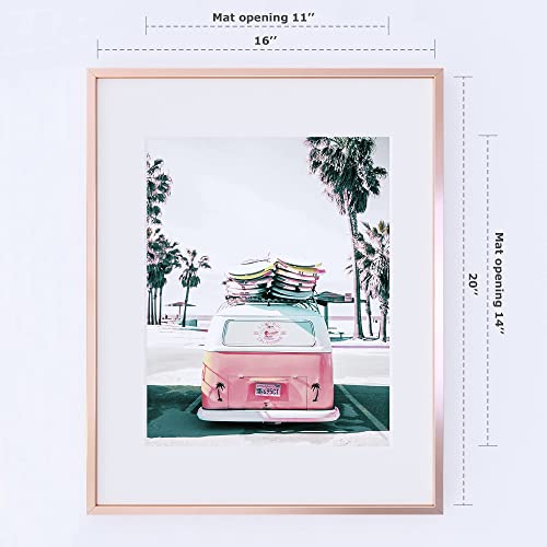 Homeforia 16X20 Rose Gold Frame Matted To 11X14 - Metal 16 X 20 Picture Frames For Wall - Aluminum 16 By 20 Poster Frame - Tempered Glass - Wall Hook Included - Set Of 1 #TOP2
