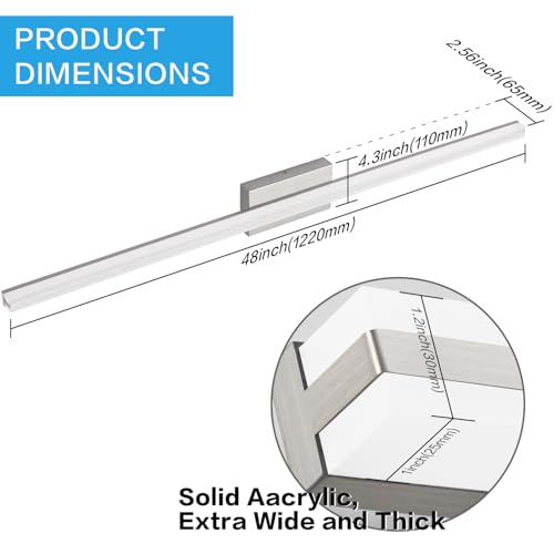 Image of SOLFART Bathroom Vanity Lights Over Mirror 48 Inch Dimmable Brushed Nickel Bathroom Light Fixtures 30W LED Lights S8200-1220mm-NK-D