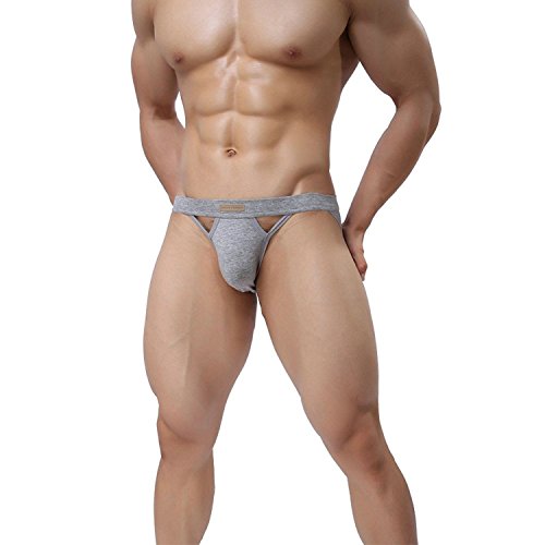 KAMUON Men’s 3-Pack Cotton Jock Strap Sexy Athletic Thongs Underwear Jockstrap (US L = Asian Tag XL : Waist 35"-37", Grey) - Thumbnail 5