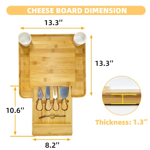 Kunzye Cheese Board And Knife Set, Bamboo Charcuterie Boards, Cheese Cutting Board Set With Cutlery Set, Cheese Tray, Wooden Cheese Plate Set Housewarming Gift For Women #TOP3