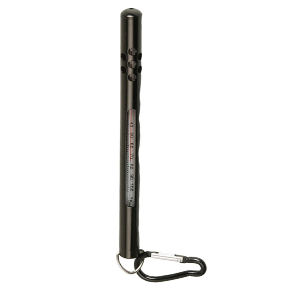 Termómetro para Pesca Lápiz Metálico Negro, Herramienta Precisa para Medir Temperatura del Agua en Ríos y Arroyos, Clip de Bolsillo y Anillo para Cordón