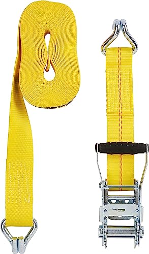 Keeper 04622 Heavy Duty 27' X 2'' Ratcheting Tie Down, 10,000 Lbs Rated Capacity With Double J-Hooks, Yellow, "1.5"" X 1.5"" X 0.75""" #TOP5