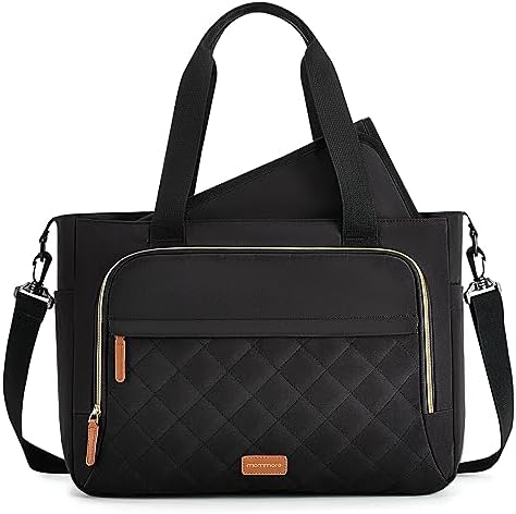 Mommore Diaper Bag Tote, Small Baby Bag with Insulated Pockets, Lightweight Mommy Tote with Stroller Straps, Nurse Gym Travel, Black, Tote Bag Travel Gym Diaper