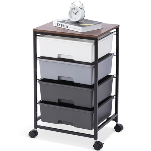 Image of SYKIARIOL Utility Cart with 4 Drawers, Light Grey | Rolling Storage Cart with Drawers