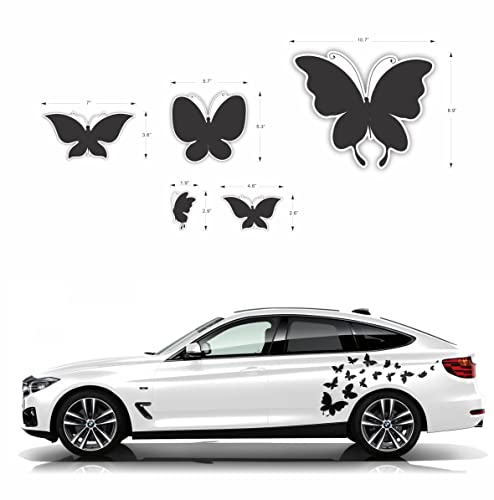 H2 Decal Black Butterfly Car Decals | Transparent Film, Easy To Wrap And Remove, Pack For 2 Sides, Best Fit For White Color Vehicles | Side Large Decal For Sedan, Truck, Suv | Accessories For Women #TOP1