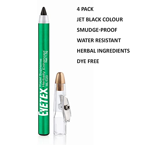 Eyetex Kajal Supreme Herbally Enhanced, 1.5g, Deep Black Matte Finish, Smudge-Proof, Water-Resistant, Vegan, Extracts of Aloe & Carnauba, 6-hr stay, Built-In Sharpener. - Image 2