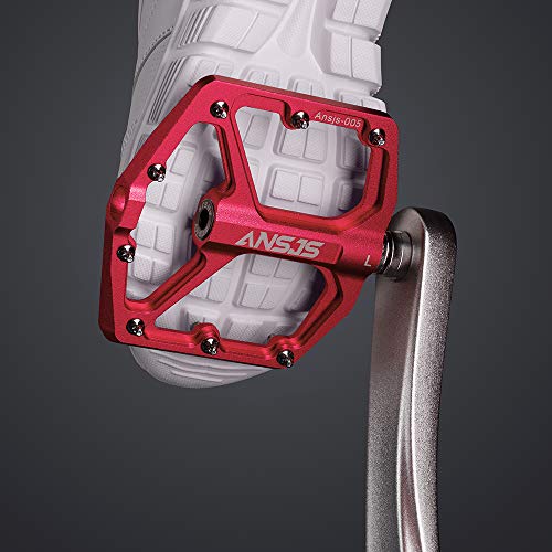 Ansjs Mountain Bike Pedals Mtb Pedals Bicycle Flat Pedals Aluminum 9/16" Sealed Bearing Lightweight Platform For Road Mountain Bmx Mtb Bike (Red) #TOP7