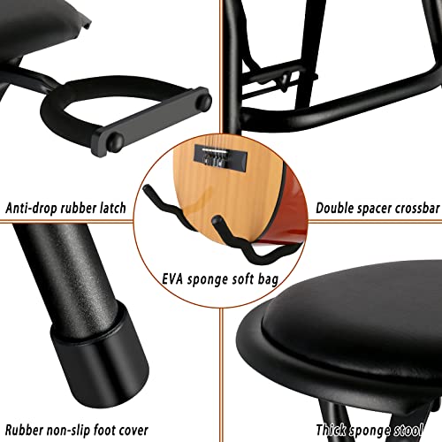 Eastrock Guitar Stool Seat, Foldable Guitar Seat With Footrest High-Density Sponges Guitar Chair With Guitar Holder For Acoustic And Electric Guitars Foldable Guitar Stand Playing Stool #TOP1