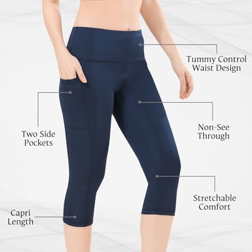 Image of TRASA Active 3 /4th Yoga Pants for Womens Gym High Waist with 2 Pockets, Tummy Control, Workout Pants 4 Way Stretch Yoga Capri - Available Sizes - S, M, L,XL, 2XL,3XL,4XL