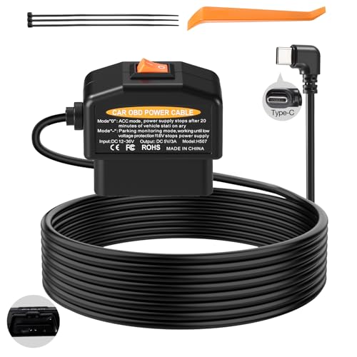 OBD Power Cable for Dash Camera,OBD2 to USB C Adapter Hardwire Kit with Low Voltage Protection(11.6V/23.4V),Dual Mode with 24/7 Parking Mode/ACC Mode,Constant Power Supply for Continuous Recording
