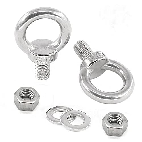 Image of Lifting Eye Bolts 304 Stainless Steel Heavy Duty Screw Bolt Male Thread Machinery Shoulder Lifting Ring Eye Bolt with Lock Nuts and Flat Washers,2Pcs (M10)